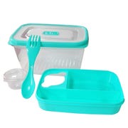 Lunch Box Set With Sauce Pot, Spork and Snack Tray - Teal