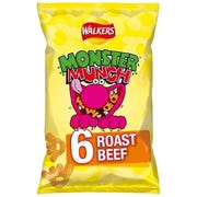 Walkers Monster Munch Roast Beef, 20g (Pack of 6)